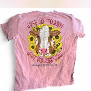 Simply Southern Pink Tee with Cow and Sunflowers
